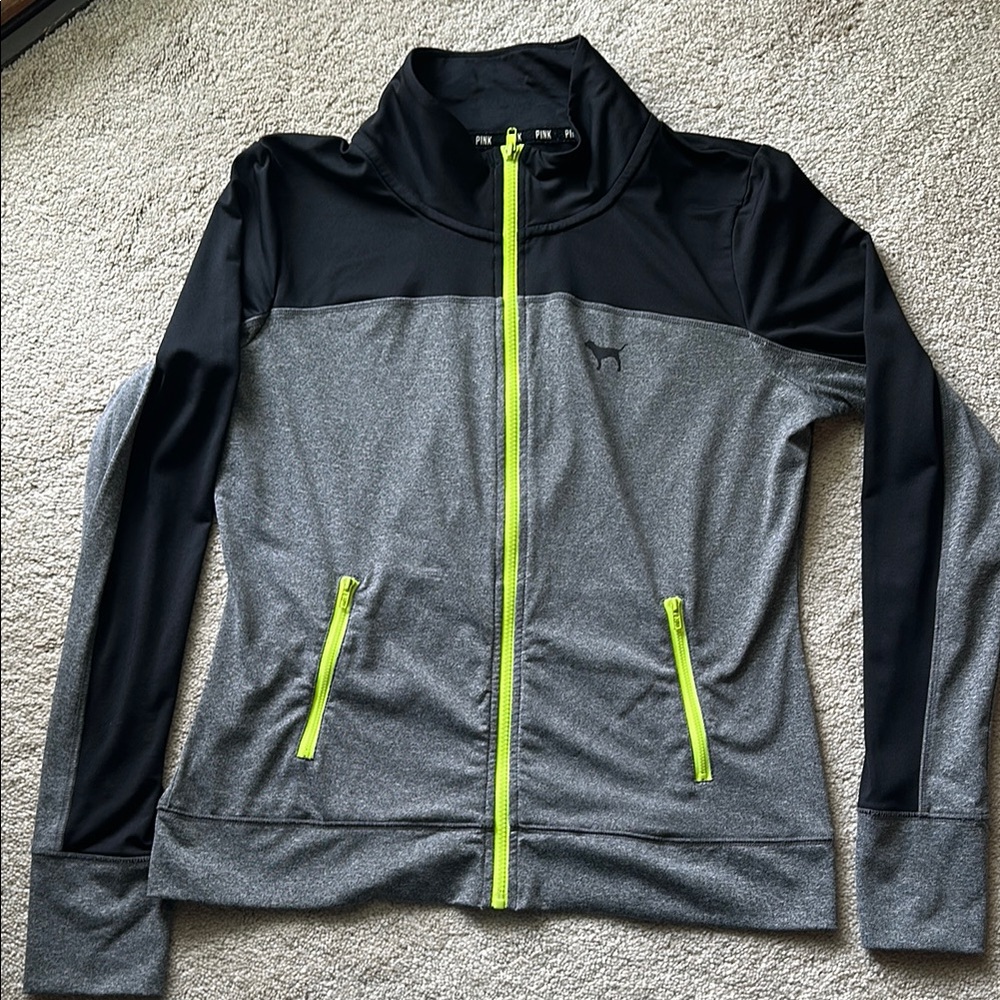 PINK Victoria's Secret Black and Gray Utility Jacket with Sporty Design